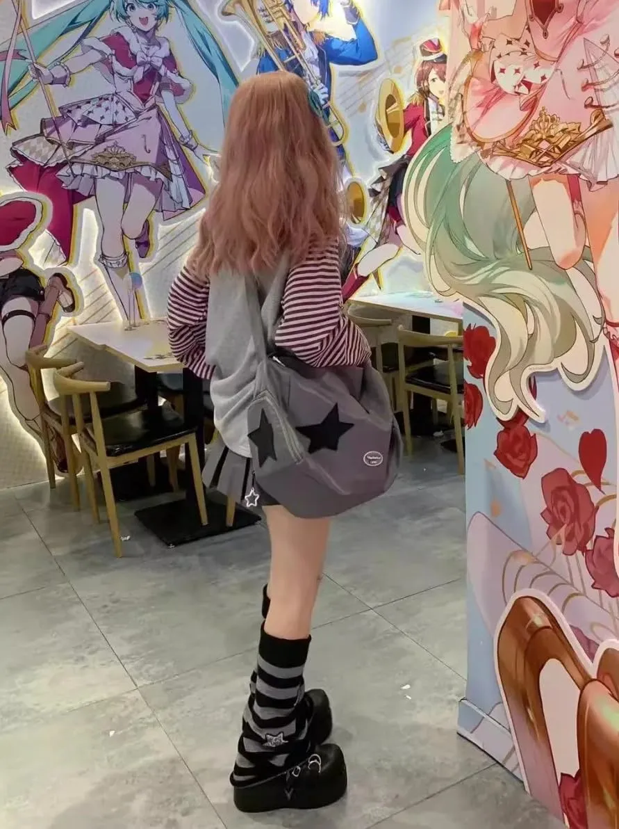 Y2k Cute Sweatshirts for Women Harajuku Kawaii Striped Sweatshirts Cartoon T-shirts