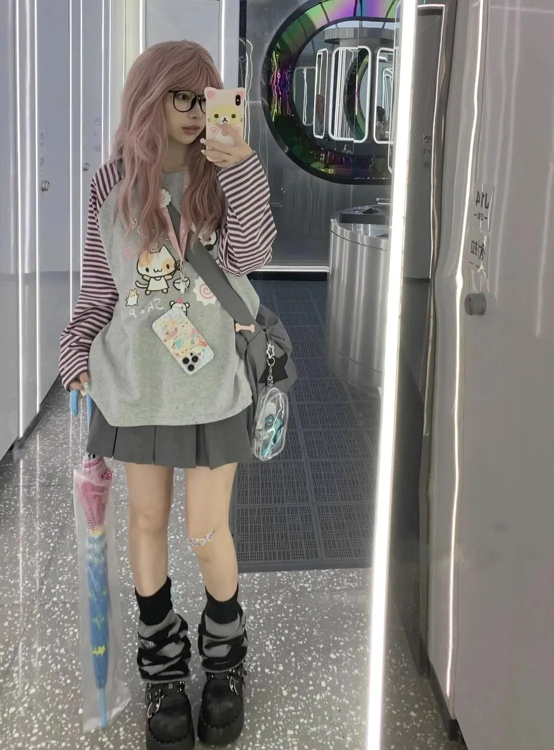 Y2k Cute Sweatshirts for Women Harajuku Kawaii Striped Sweatshirts Cartoon T-shirts