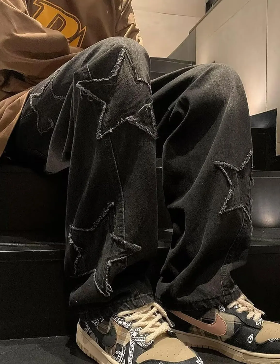 Y2k Star Jeans Men Graphic Baggy Jeans Emo Star Pants Grunge Patchwork Pants Streetwear
