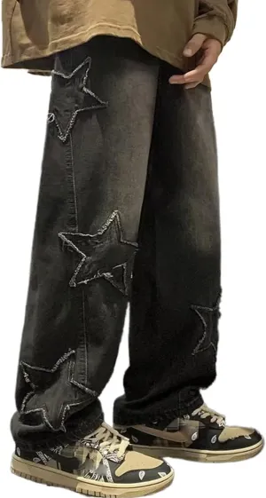 Y2k Star Jeans Men Graphic Baggy Jeans Emo Star Pants Grunge Patchwork Pants Streetwear
