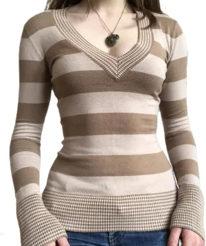 Y2K Striped Long Sleeve Slim Tops Color Block Square Collar Harajuku Tee Aesthetic Autumn Winter 90s Shirts