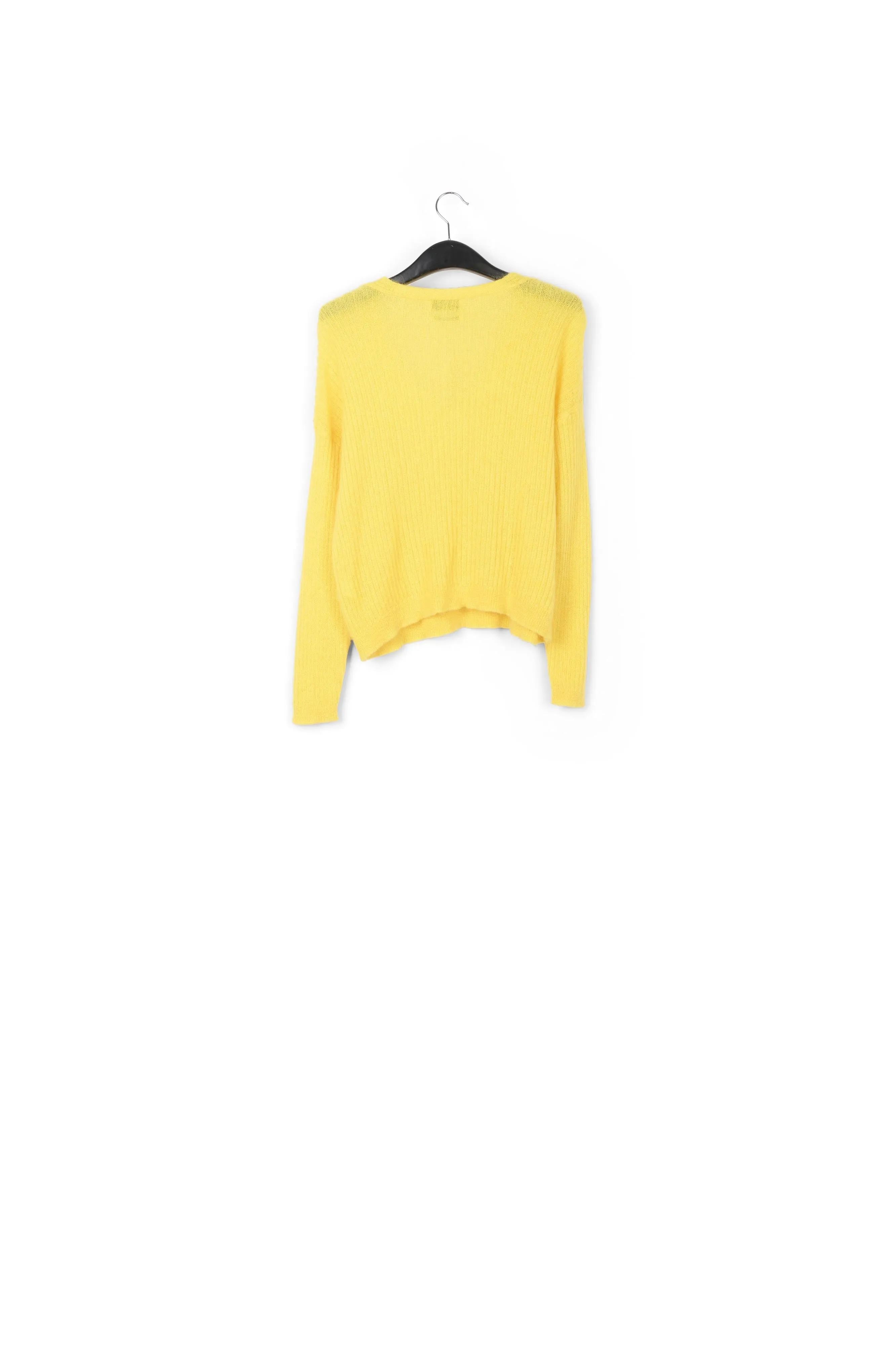 Yellow mohair-blend ribbed-knit v-neck sweater
