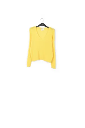 Yellow mohair-blend ribbed-knit v-neck sweater