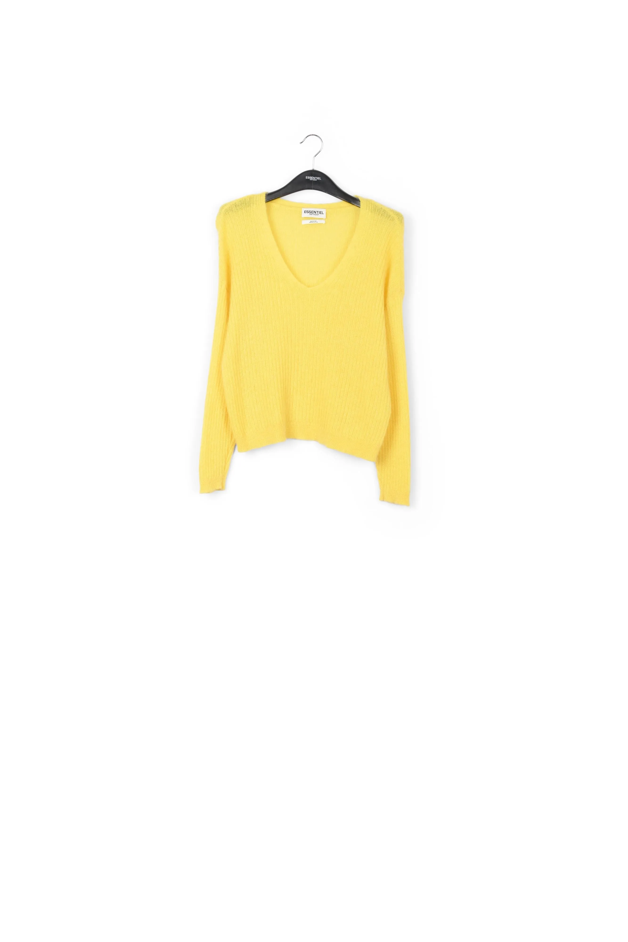 Yellow mohair-blend ribbed-knit v-neck sweater