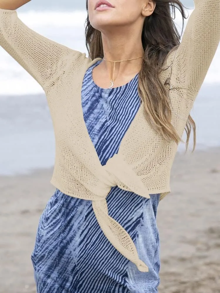 YeMgSiP Women's Tie Front Shrug 3/4 Sleeve Bolero Sheer Knotted Lightweight Cardigan Sweaters Short Shawl Tops