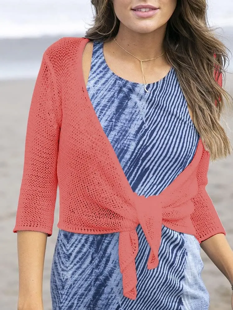 YeMgSiP Women's Tie Front Shrug 3/4 Sleeve Bolero Sheer Knotted Lightweight Cardigan Sweaters Short Shawl Tops