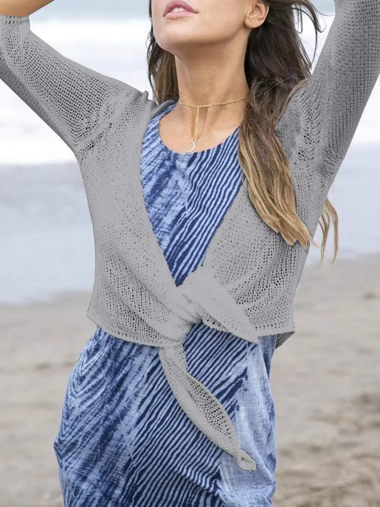 YeMgSiP Women's Tie Front Shrug 3/4 Sleeve Bolero Sheer Knotted Lightweight Cardigan Sweaters Short Shawl Tops