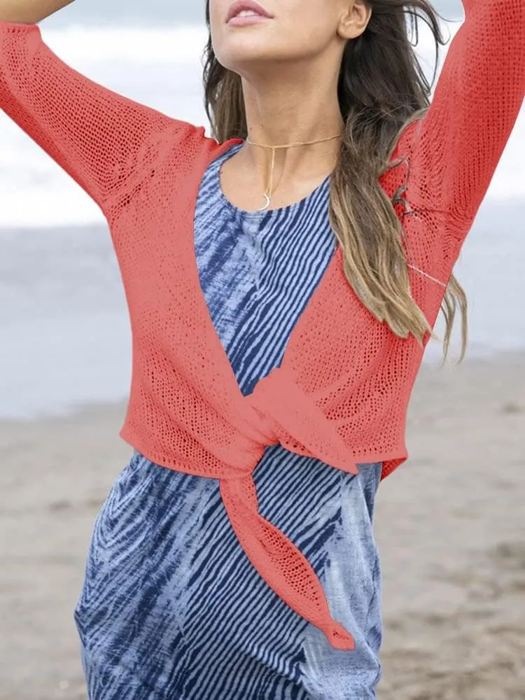 YeMgSiP Women's Tie Front Shrug 3/4 Sleeve Bolero Sheer Knotted Lightweight Cardigan Sweaters Short Shawl Tops