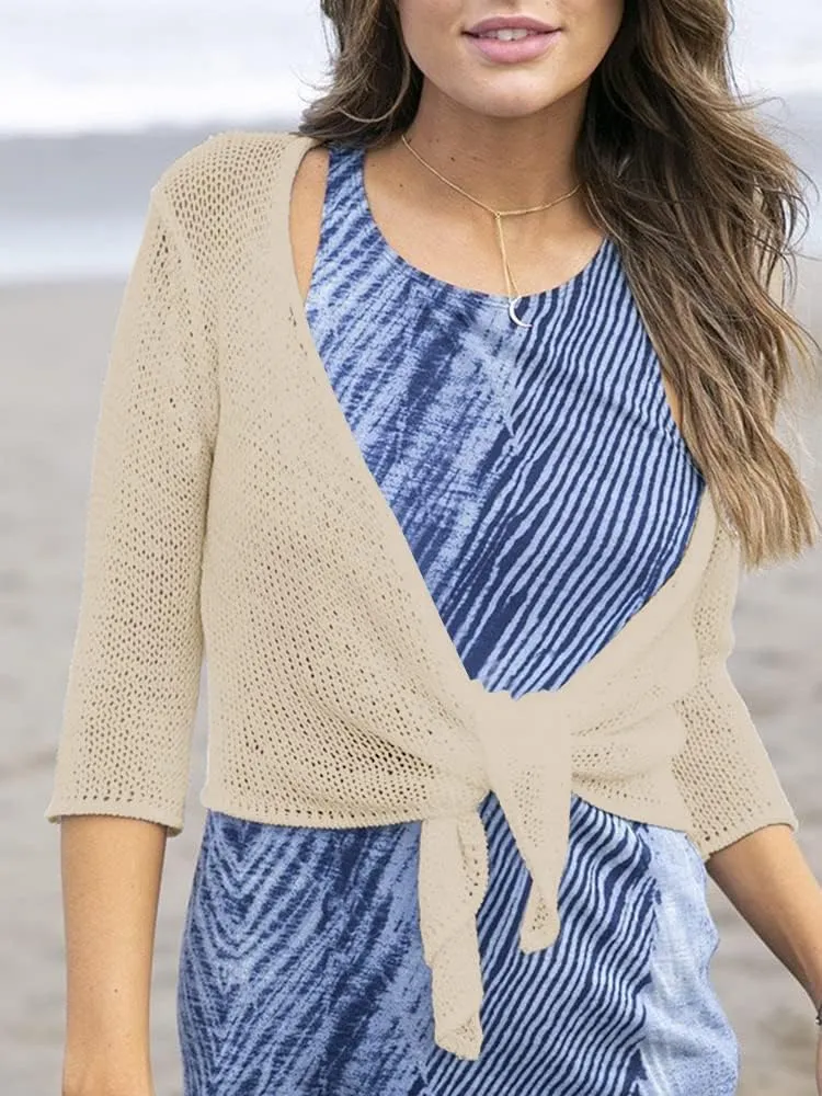 YeMgSiP Women's Tie Front Shrug 3/4 Sleeve Bolero Sheer Knotted Lightweight Cardigan Sweaters Short Shawl Tops