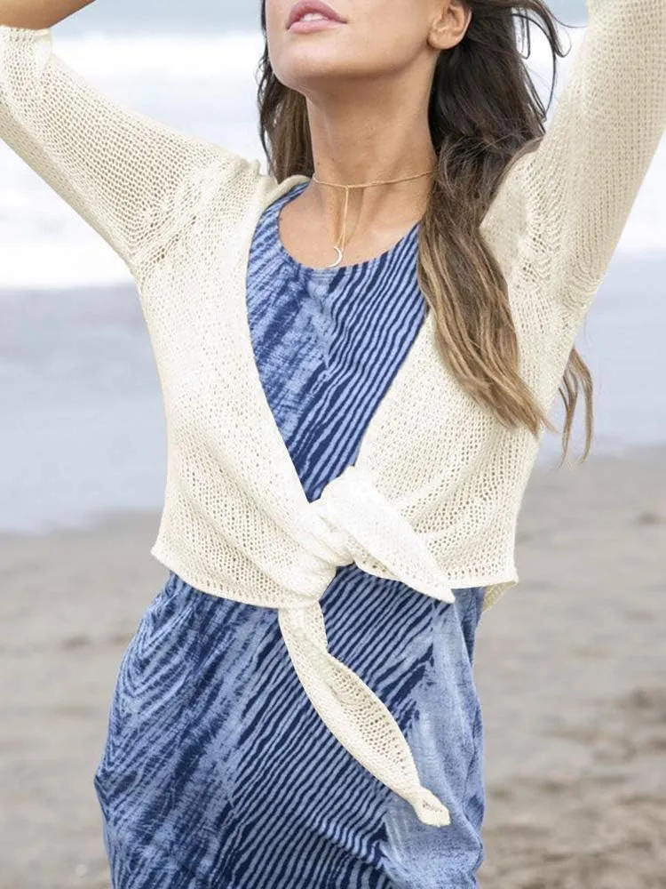 YeMgSiP Women's Tie Front Shrug 3/4 Sleeve Bolero Sheer Knotted Lightweight Cardigan Sweaters Short Shawl Tops