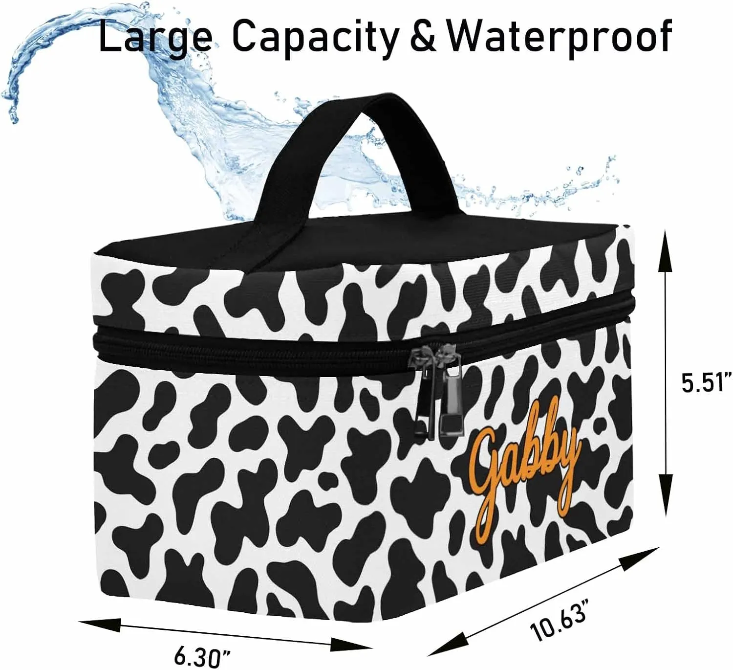 YESCUSTOM Personalized Makeup Bag Cosmetic Bag for Women Cosmetic Travel Makeup Bag, Cow Print Large Travel Toiletry Bag for Girls Make Up Bag Brush Bags Reusable Toiletry Bag
