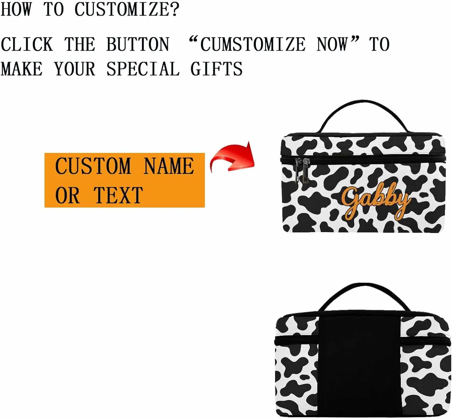 YESCUSTOM Personalized Makeup Bag Cosmetic Bag for Women Cosmetic Travel Makeup Bag, Cow Print Large Travel Toiletry Bag for Girls Make Up Bag Brush Bags Reusable Toiletry Bag