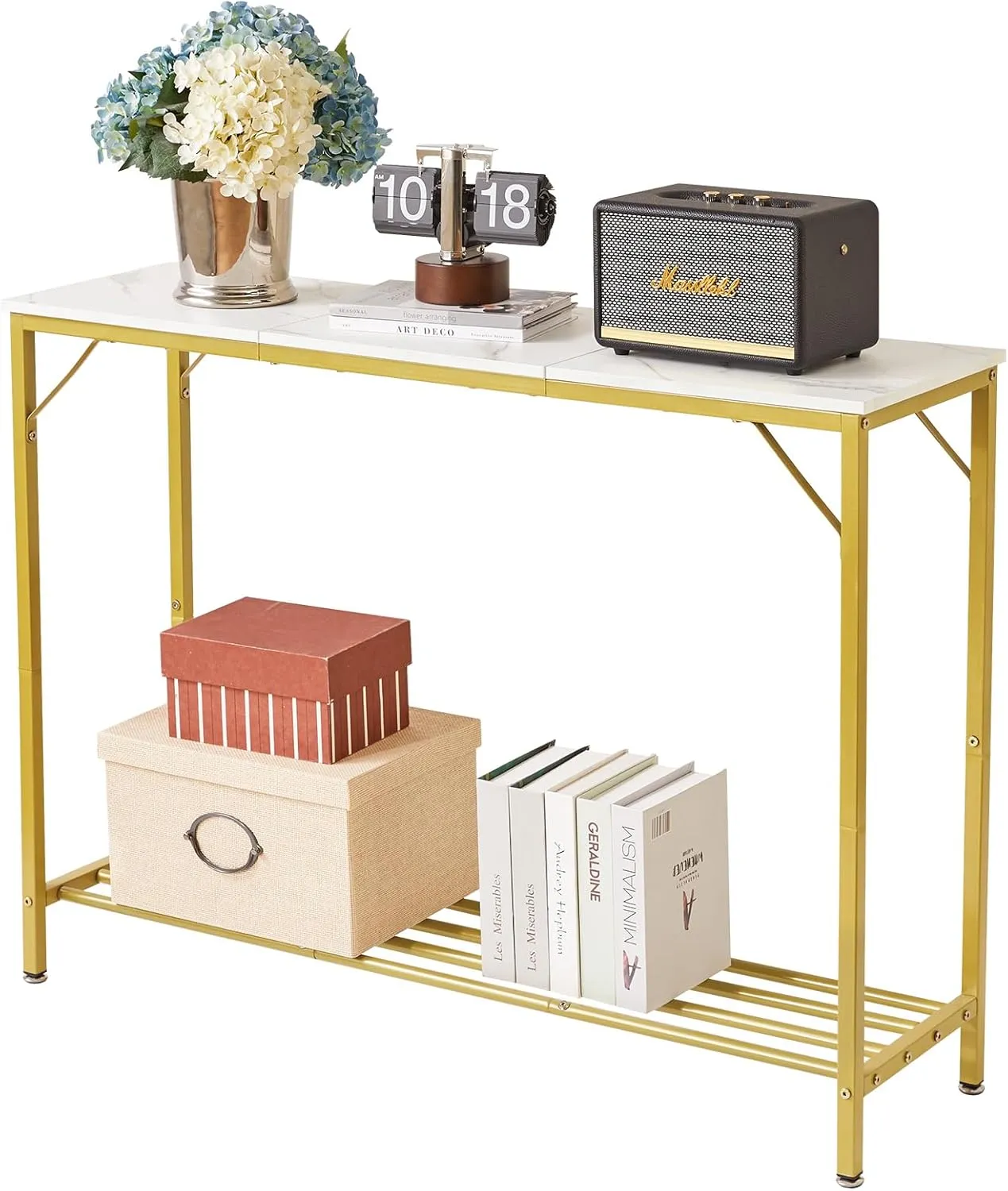 YMYNY 42.1" L Console Table, Industrial entryway Table, Narrow Sofa Table with Shelves, Entrance Table for Entryway, Hallway, Living Room, Foyer, Corridor, Office, Gold & White UHST006W