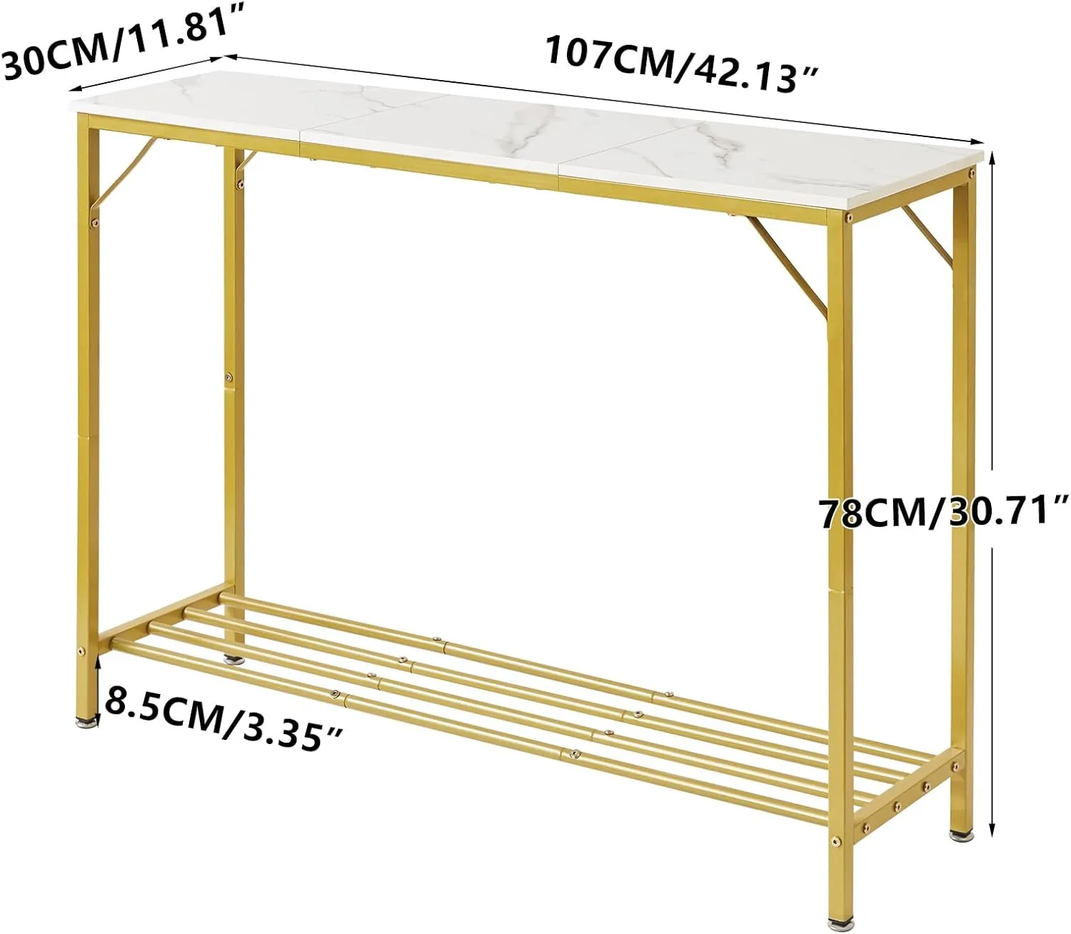 YMYNY 42.1" L Console Table, Industrial entryway Table, Narrow Sofa Table with Shelves, Entrance Table for Entryway, Hallway, Living Room, Foyer, Corridor, Office, Gold & White UHST006W