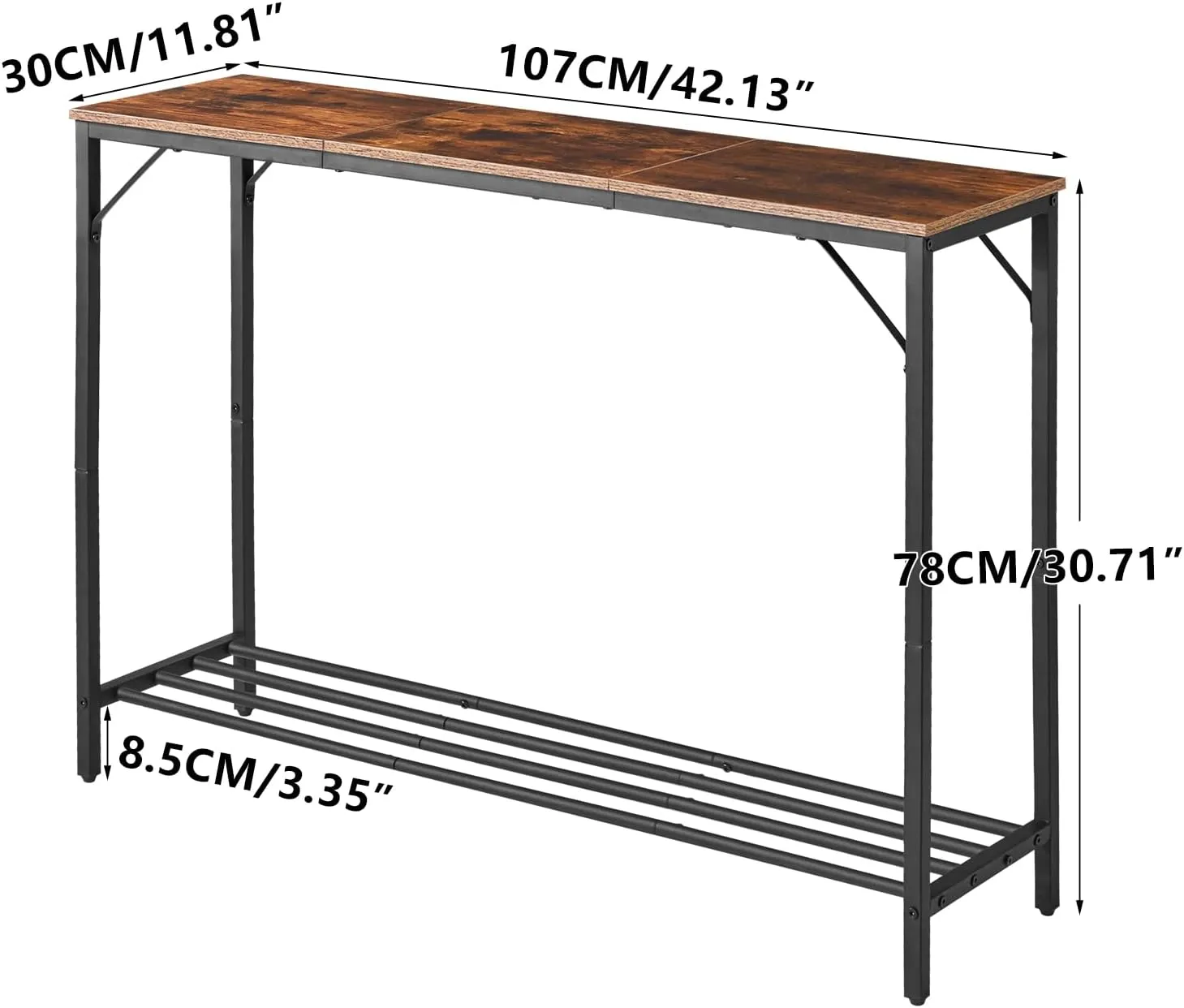 YMYNY 42.1" L Console Table, Industrial entryway Table, Narrow Sofa Table with Shelves, Entrance Table for Entryway, Hallway, Living Room, Foyer, Corridor, Office, Rustic Brown UHST006H