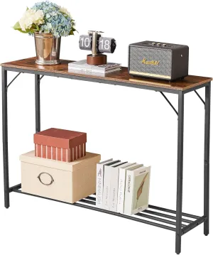 YMYNY 42.1" L Console Table, Industrial entryway Table, Narrow Sofa Table with Shelves, Entrance Table for Entryway, Hallway, Living Room, Foyer, Corridor, Office, Rustic Brown UHST006H