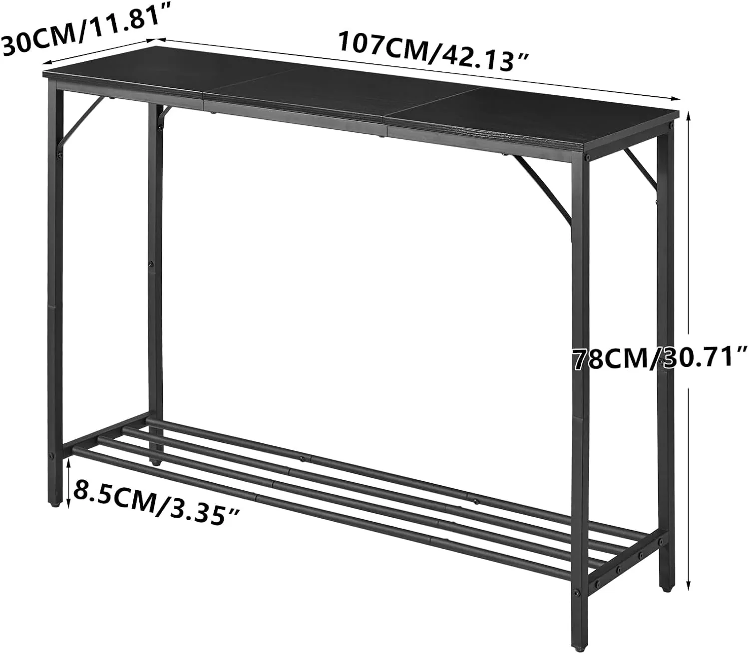 YMYNY Console Table, 42.1" Industrial Entryway Table, Narrow Sofa Table with Shelves, Couch Table for Entryway, Hallway, Living Room, Foyer, Office, Black UHST006B