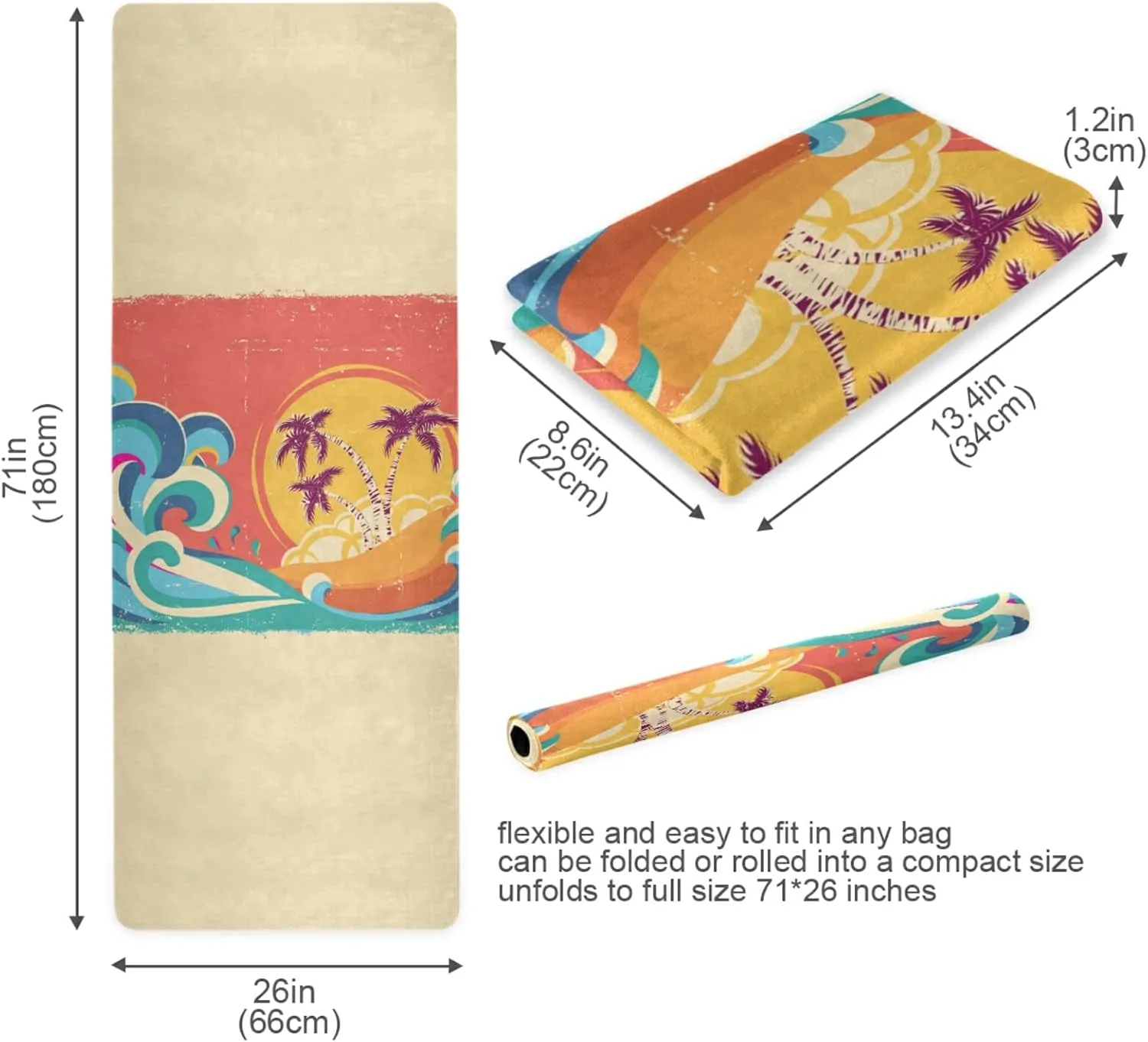 Yoga Mat Non Slip Rubber Fitness Safe Exercise Mat with Bag Durable Folding Workout Mat for Pilates and Floor Exercises