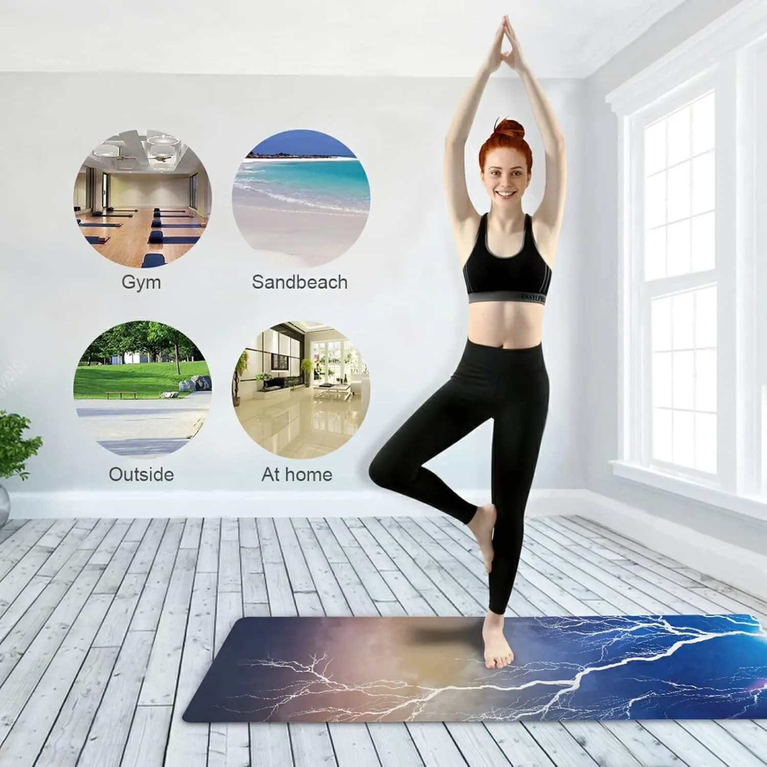 Yoga Mat Non Slip Rubber Fitness Safe Exercise Mat with Bag Durable Folding Workout Mat for Pilates and Floor Exercises