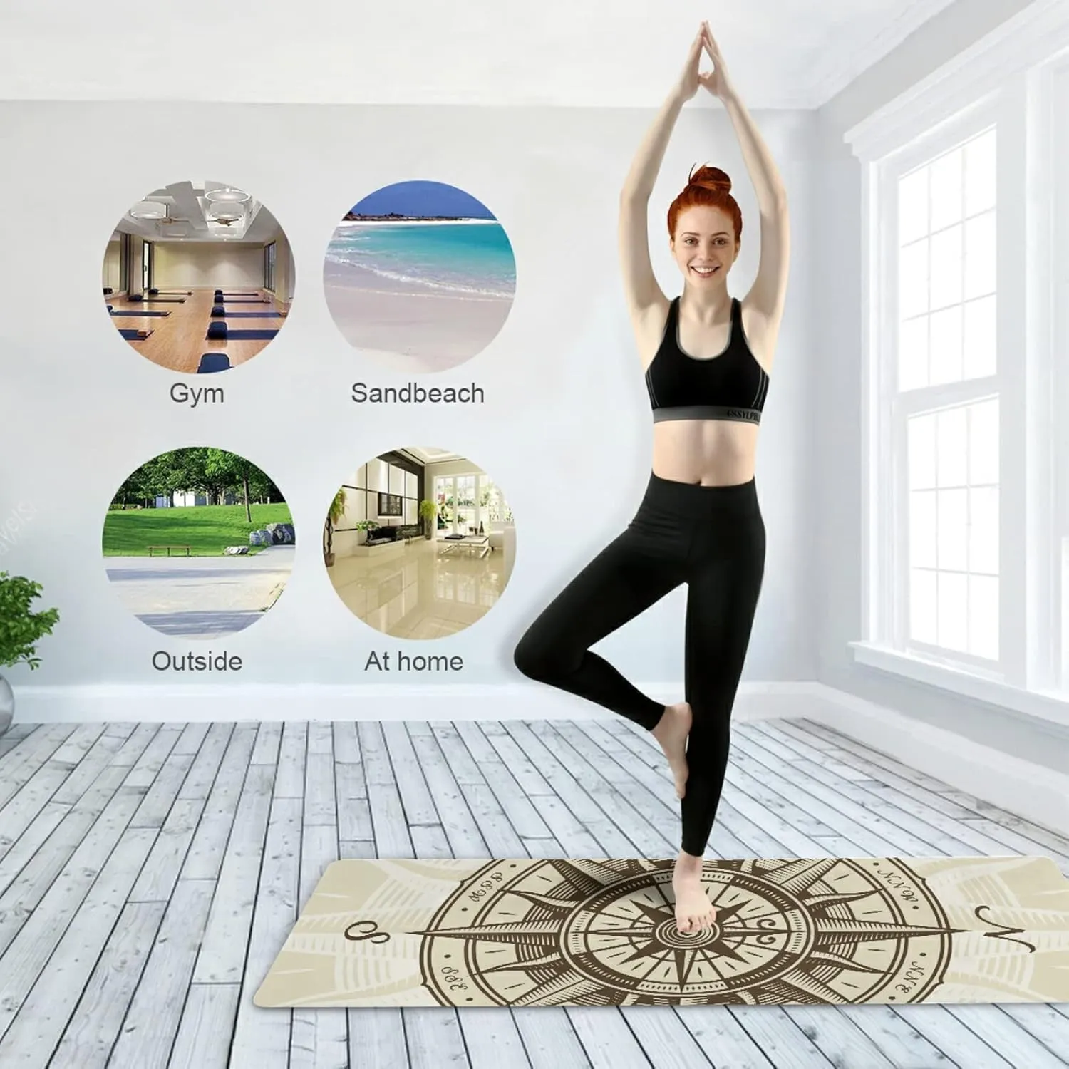 Yoga Mat Non Slip Rubber Fitness Safe Exercise Mat with Bag Durable Folding Workout Mat for Pilates and Floor Exercises
