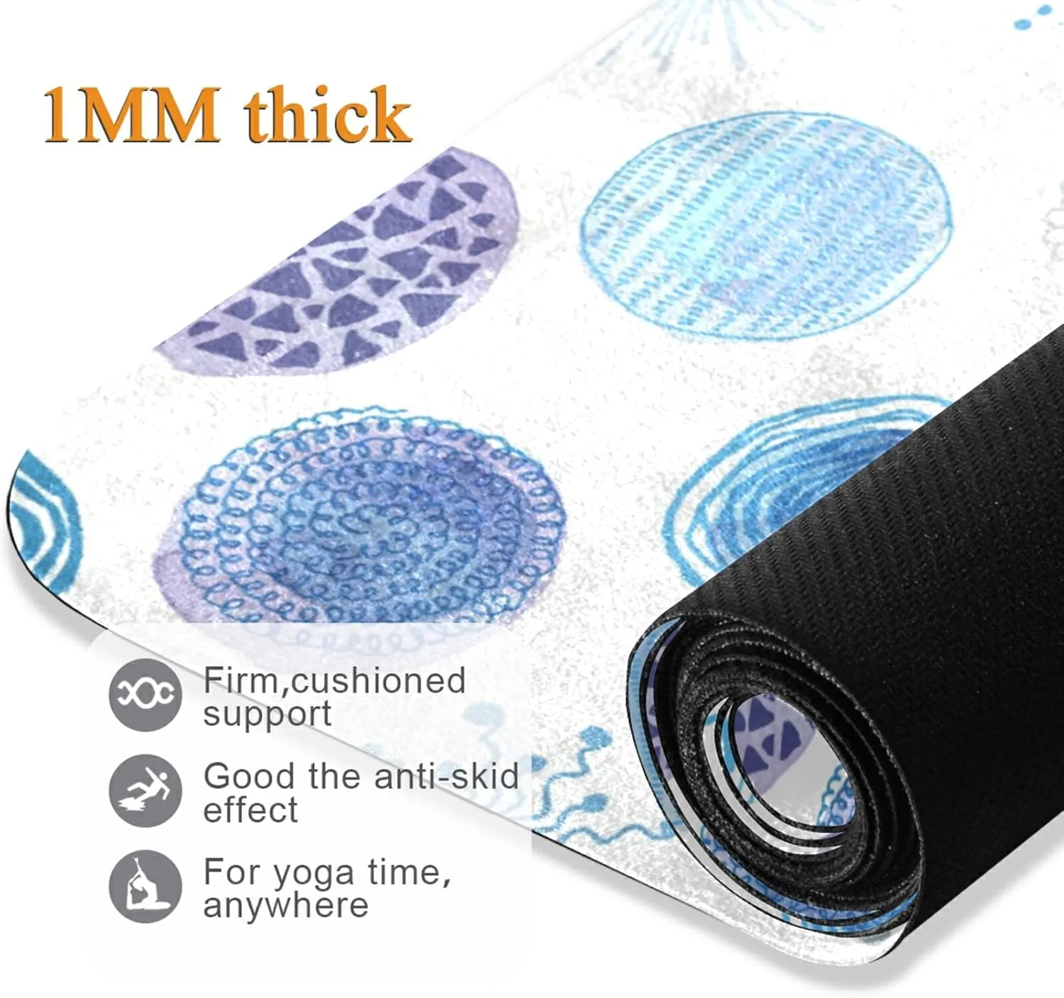 Yoga Mat Non Slip Rubber Fitness Safe Exercise Mat with Bag Durable Folding Workout Mat for Pilates and Floor Exercises