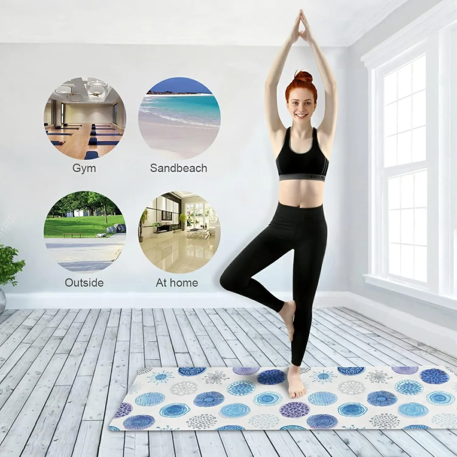 Yoga Mat Non Slip Rubber Fitness Safe Exercise Mat with Bag Durable Folding Workout Mat for Pilates and Floor Exercises