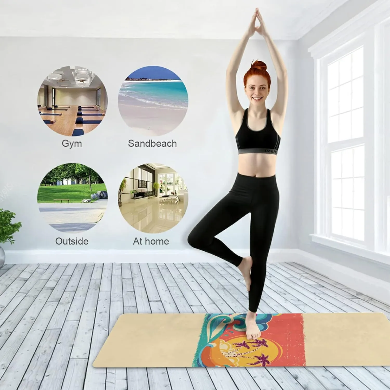 Yoga Mat Non Slip Rubber Fitness Safe Exercise Mat with Bag Durable Folding Workout Mat for Pilates and Floor Exercises