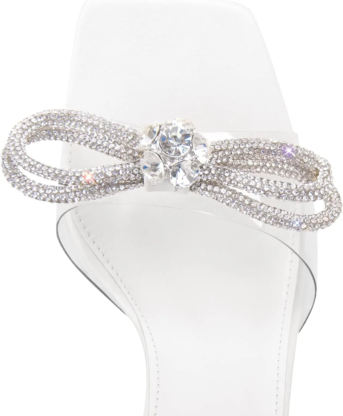 Yolkomo Women's Clear Rhinestone Bow Heels Lace Up