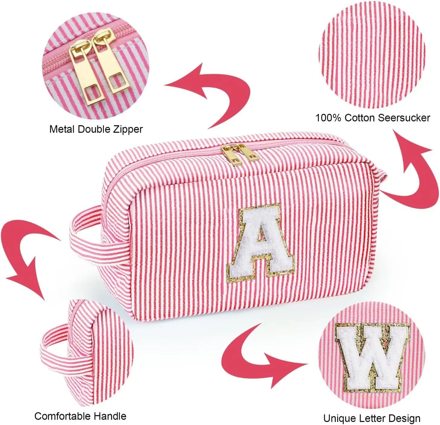 YOOLIFE Birthday Gifts for Women Teen Girls Daughter Sister Friend, Initial Makeup Bag Toiletry Bag Cosmetic Bag, Pink A