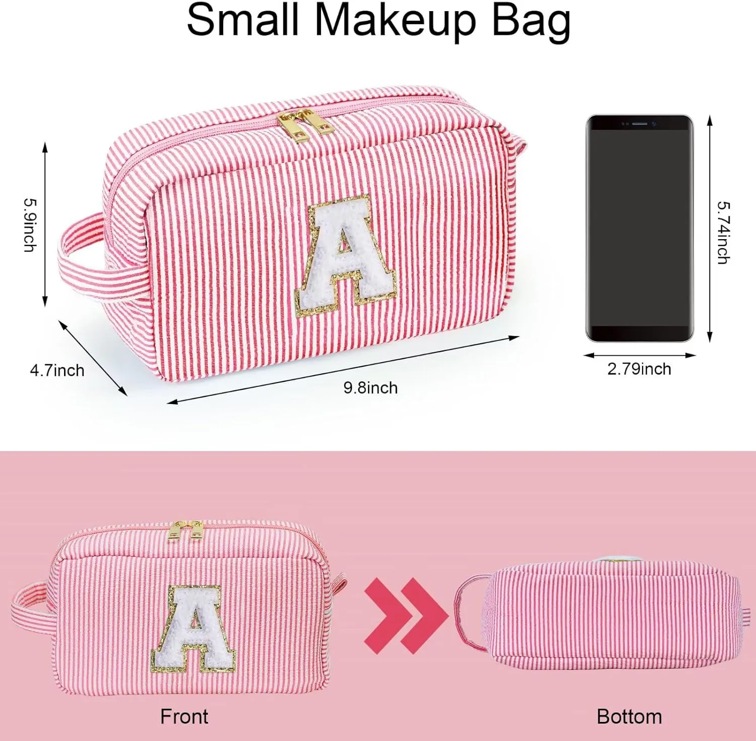 YOOLIFE Birthday Gifts for Women Teen Girls Daughter Sister Friend, Initial Makeup Bag Toiletry Bag Cosmetic Bag, Pink A