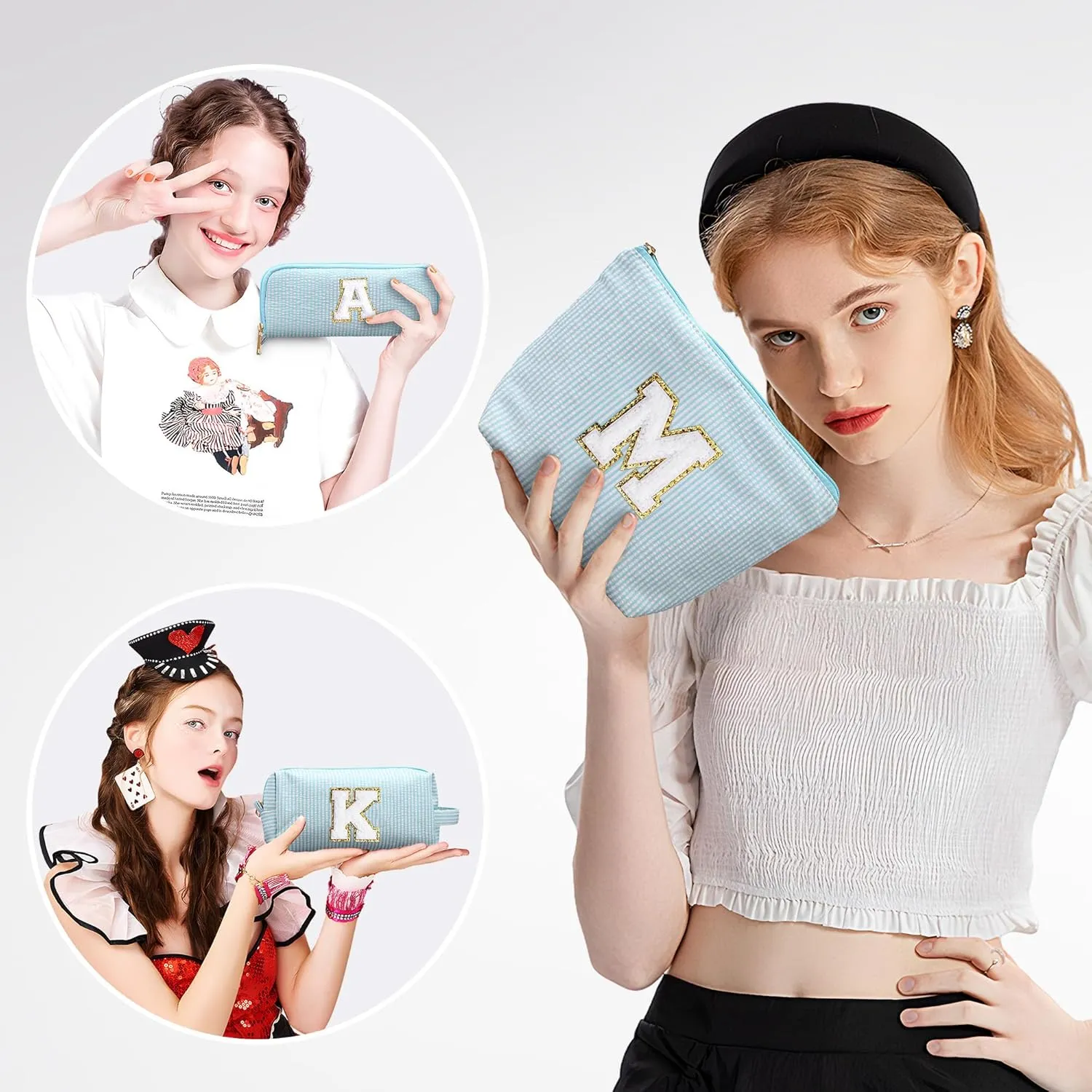 YOOLIFE Cute Makeup Bag for Women & Girls - Cosmetic Bags | Initial Make Up Bag | Personalized Gifts for Her | Bridal Shower & Mother's Day Gifts | Tween Girls Trendy Stuff