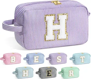 YOOLIFE Initial Makeup Bag - Personalized Monogram Cute Makeup Bag Cosmetic Travel Toiletry Pouch Make Up Case for Women Mom Best Friend Friendship Sister Teacher, Birthday Gifts for Women Her H