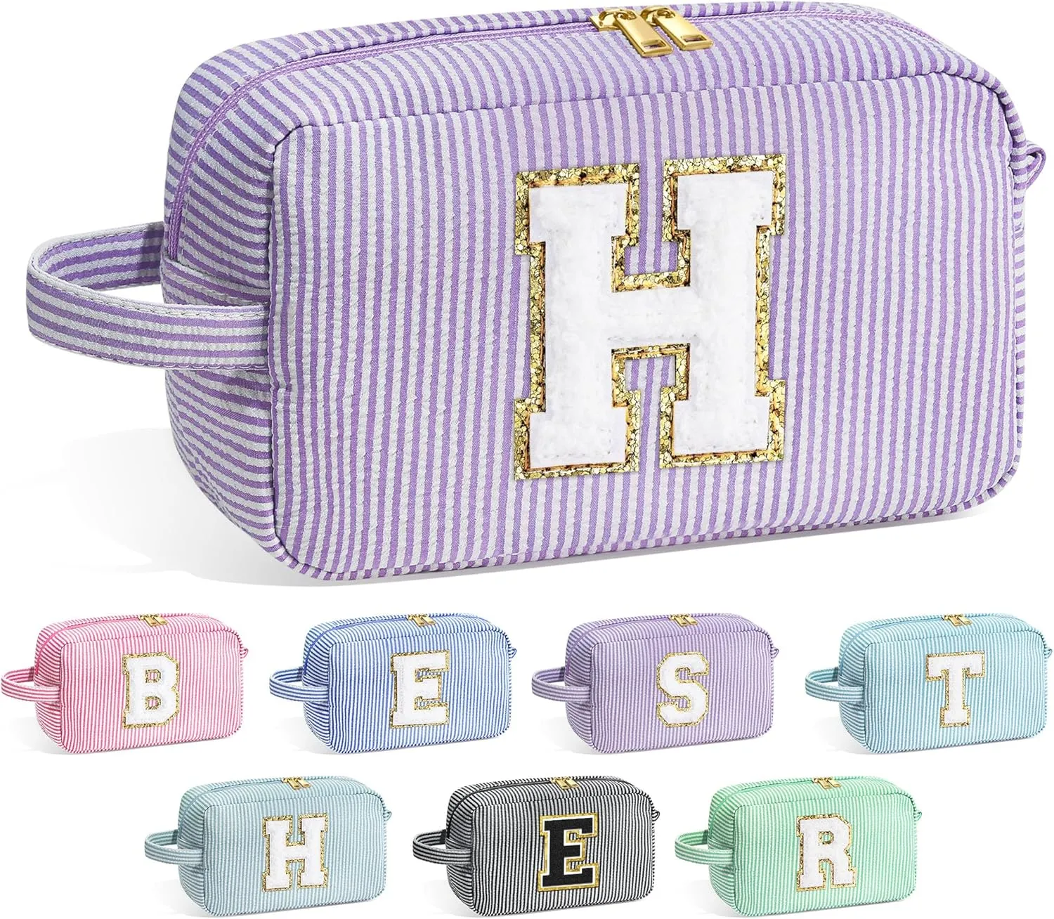 YOOLIFE Initial Makeup Bag - Personalized Monogram Cute Makeup Bag Cosmetic Travel Toiletry Pouch Make Up Case for Women Mom Best Friend Friendship Sister Teacher, Birthday Gifts for Women Her H