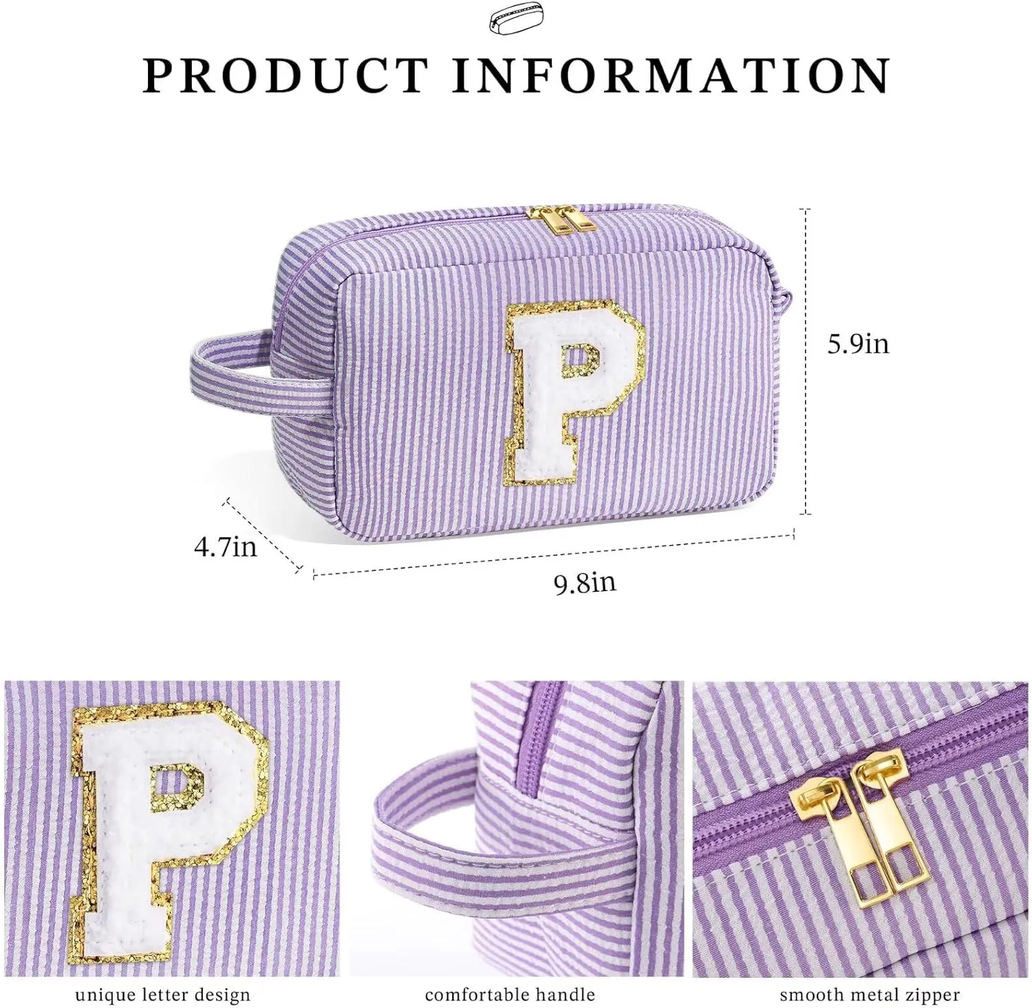 YOOLIFE Initial Makeup Bag - Personalized Monogram Cute Makeup Bag Cosmetic Travel Toiletry Pouch Make Up Case for Women Mom Best Friend Friendship Sister Teacher, Birthday Gifts for Women Her H