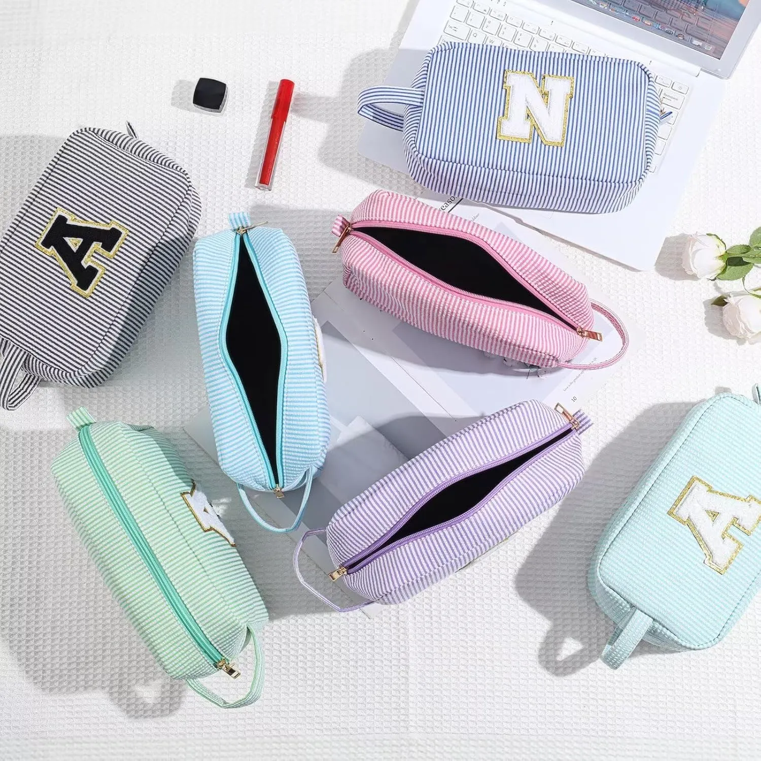 YOOLIFE Initial Makeup Bag - Personalized Monogram Cute Makeup Bag Cosmetic Travel Toiletry Pouch Make Up Case for Women Mom Best Friend Friendship Sister Teacher, Birthday Gifts for Women Her H