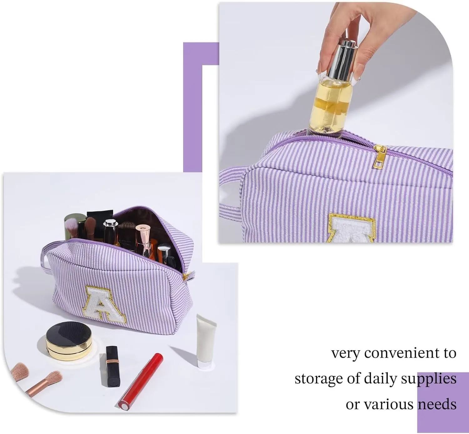 YOOLIFE Initial Makeup Bag - Personalized Monogram Cute Makeup Bag Cosmetic Travel Toiletry Pouch Make Up Case for Women Mom Best Friend Friendship Sister Teacher, Birthday Gifts for Women Her H