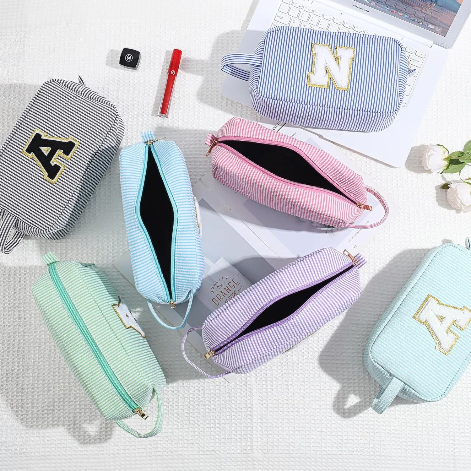 YOOLIFE Initial Makeup Bag - Personalized Monogram Cute Makeup Bag Cosmetic Travel Toiletry Pouch Make Up Case for Women Mom Best Friend Friendship Sister Teacher, Birthday Gifts for Women Her H