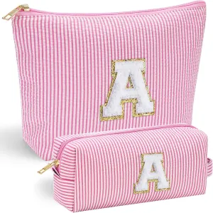 YOOLIFE Mothers Day Gifts for Women | Personalized Initial Makeup Bag | Pink Cosmetic Bag Travel Bag | 11 12 13 14 15 16 Years Old Girl Gifts Graduation Teacher Gifts Teen Girl Gifts Trendy Stuff A