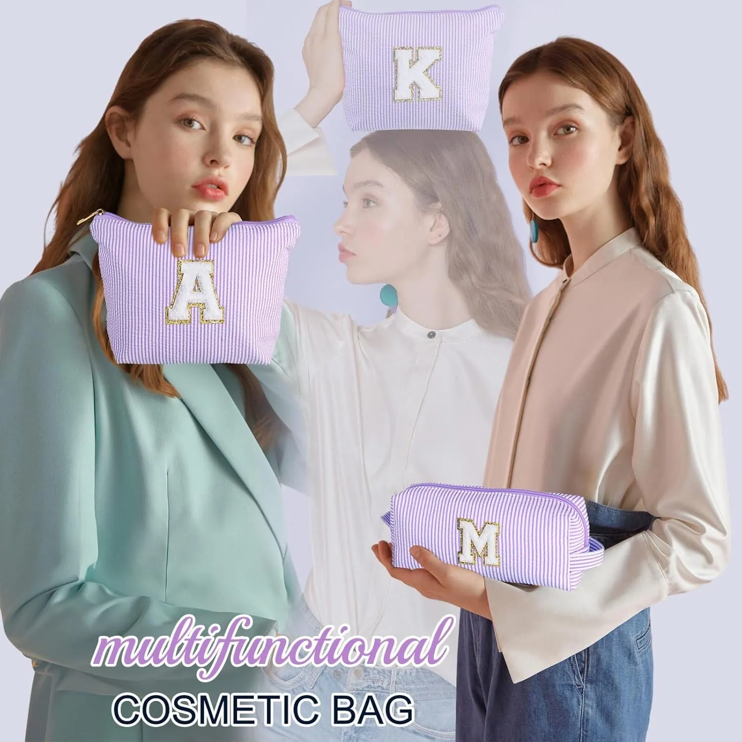 YOOLIFE Preppy Stuff Cute Cosmetic Bag Travel Bag - Large Makeup Bag Make Up Bag Cosmetic Bag Personalized Daughter Sister Gifts for Women Her Bridesmaid Gift Preppy Makeup Bag Tween Girls Gifts T
