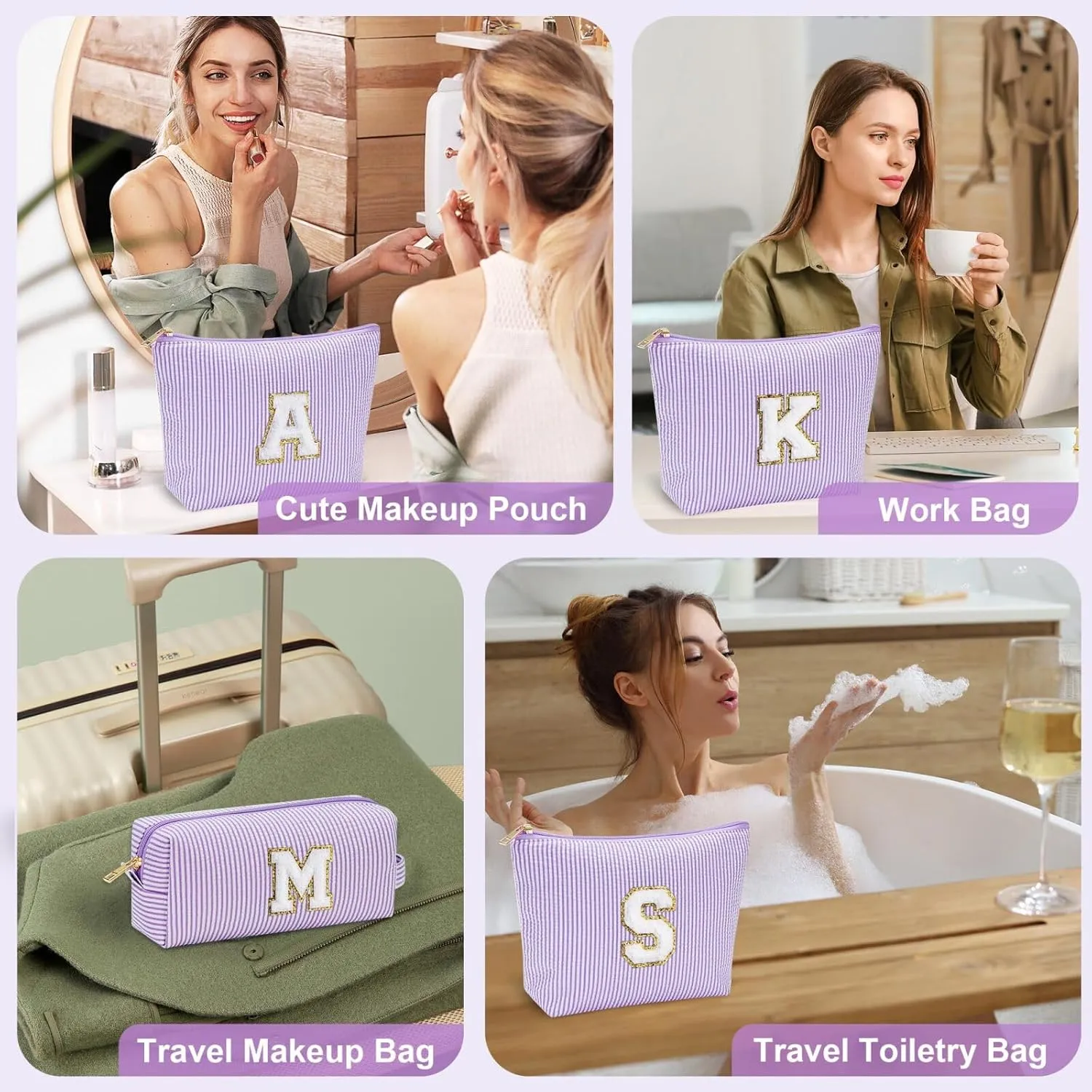 YOOLIFE Purple Makeup Bag for Women - Personalized Initial Cute Makeup Pouch Make Up Case for Girlfriend Bridesmaid Wife | Cosmetic Travel Toiletry Bag for Friend Female | Birthday Gift for Her Mom Z