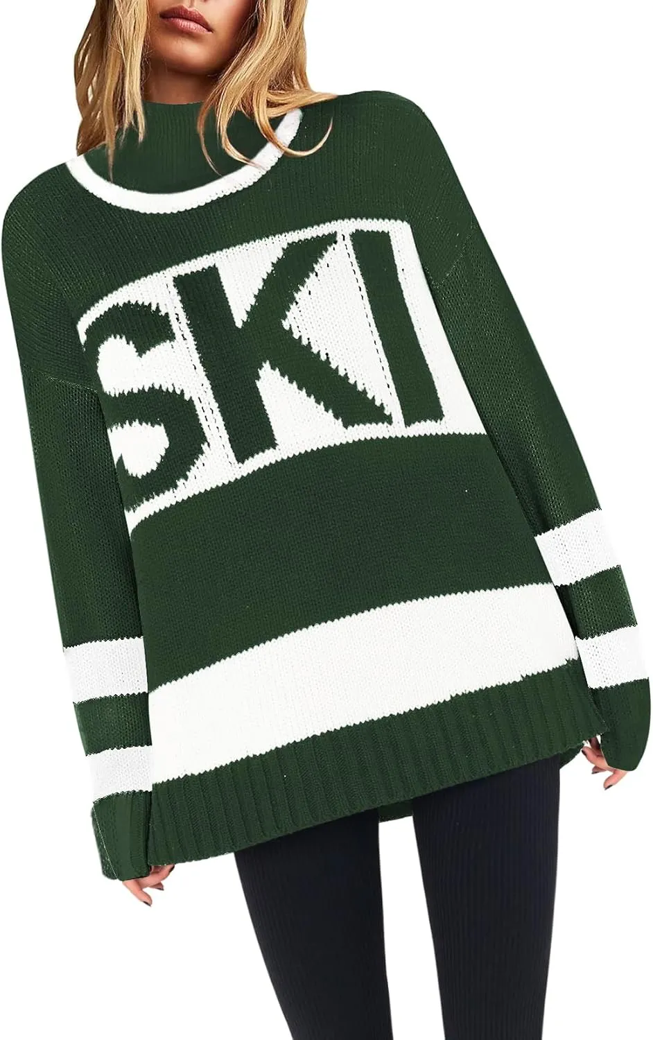 Yousify Womens Sweaters Fall 2024 Oversized Color Block Ski Sweater Crewneck Winter Tops S-2XL