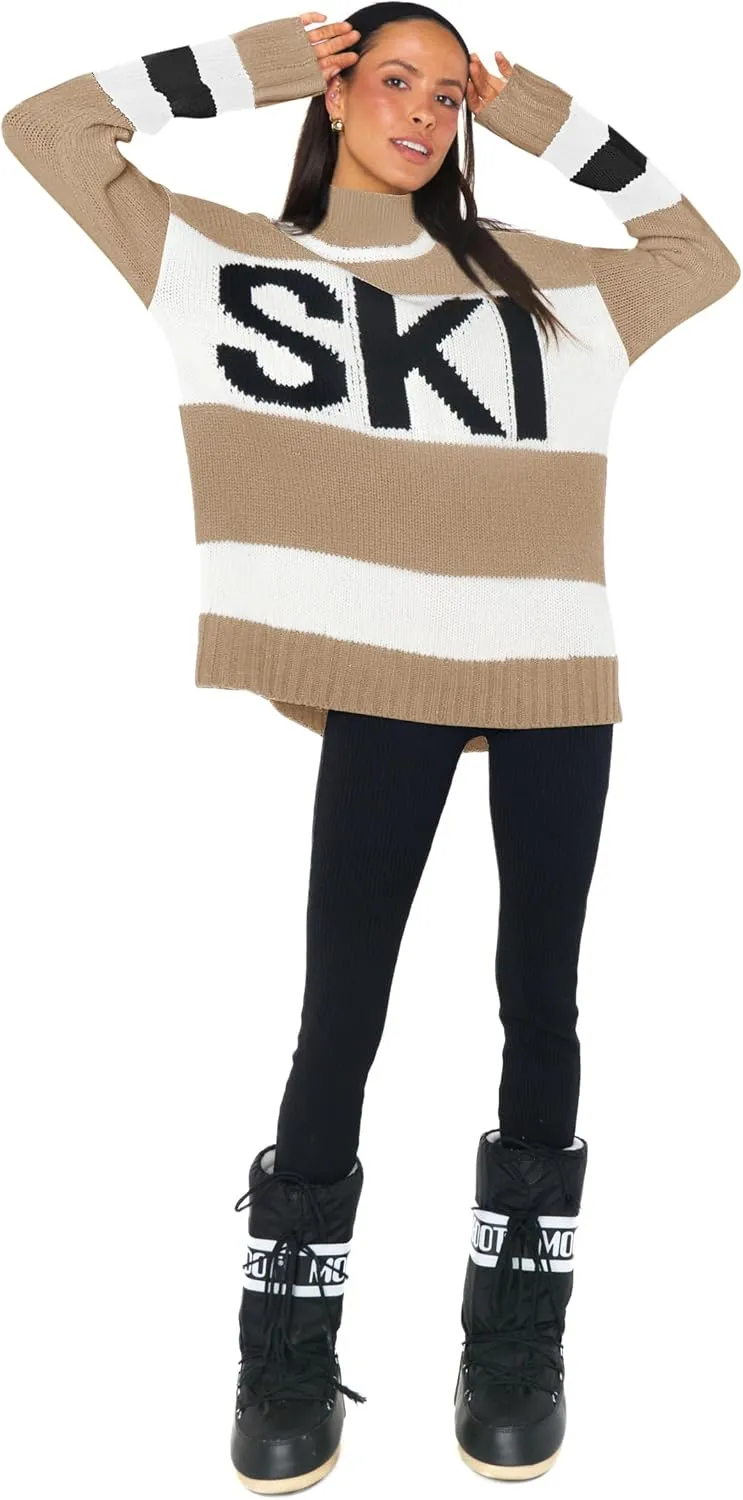 Yousify Womens Sweaters Fall 2024 Oversized Color Block Ski Sweater Crewneck Winter Tops S-2XL