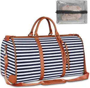 Ytonet Large Convertible Garment Bags for Travel, Waterproof Carry On Duffle Bag with Shoe Pouch, 2 in 1 Hanging Suitcase Suit Travel Bags, Gifts for Women, Royal Blue Stripe