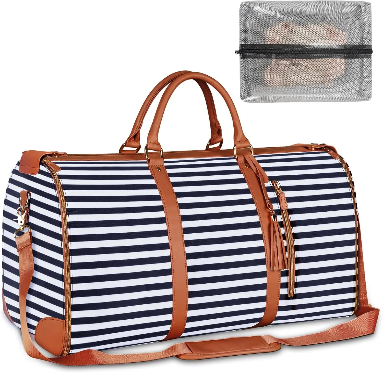 Ytonet Large Convertible Garment Bags for Travel, Waterproof Carry On Duffle Bag with Shoe Pouch, 2 in 1 Hanging Suitcase Suit Travel Bags, Gifts for Women, Royal Blue Stripe