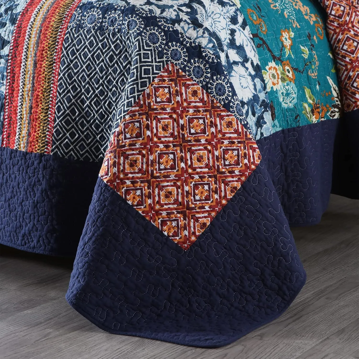 Yvooxny King Quilt Set Reversible Lightweight Bohemian Paisley Patchwork Cotton Quilted Bedspread Coverlet Set 3-Piece Bedding Set with Pillowcases for All Seasons, King Size, 108 * 96 Inches