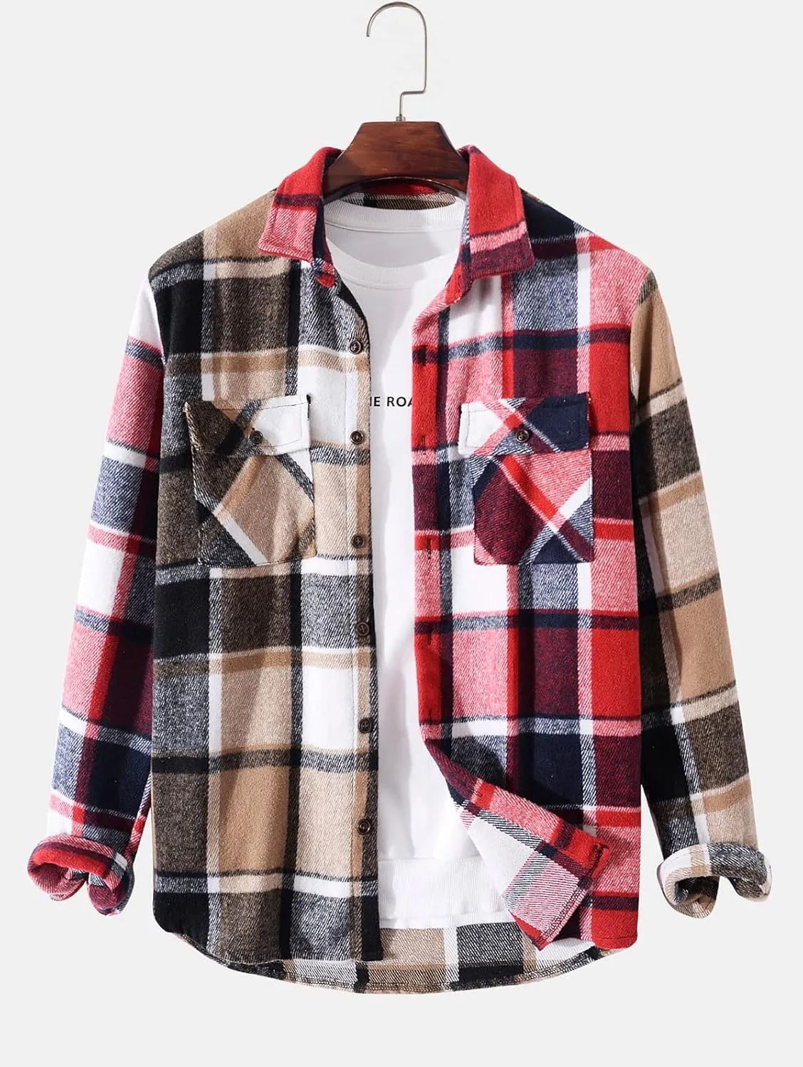 ZAFUL Mens Plaid Shirt,Long Sleeves,Classic Flannel Shirt Button Down Shirt Jacket Tops