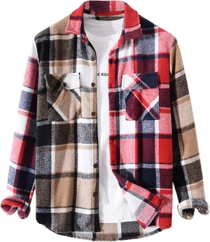 ZAFUL Mens Plaid Shirt,Long Sleeves,Classic Flannel Shirt Button Down Shirt Jacket Tops