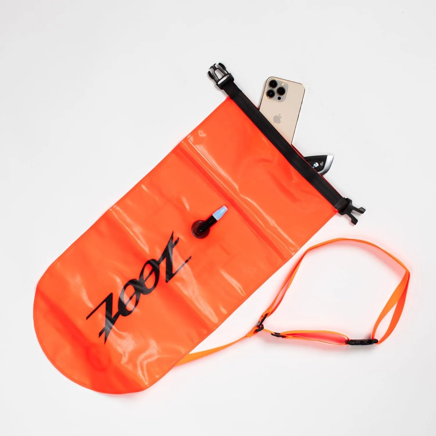 Zoot Ultra Swim Safety Buoy & Dry Bag, High-Visibility Open-Water Safety Floatation Device with Storage for Long-Distance Swimming Training Sessions (15L) - Neon Orange - 15L