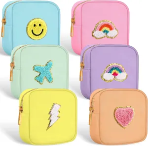 Zubebe 6 Pcs Preppy Patch Cute Makeup Bags Toiletry Bags Skincare Pouch Chenille Letter Nylon Bag for Purse Small Zipper Cosmetic Makeup Pouch Preppy Things for Travel(Fresh Color)