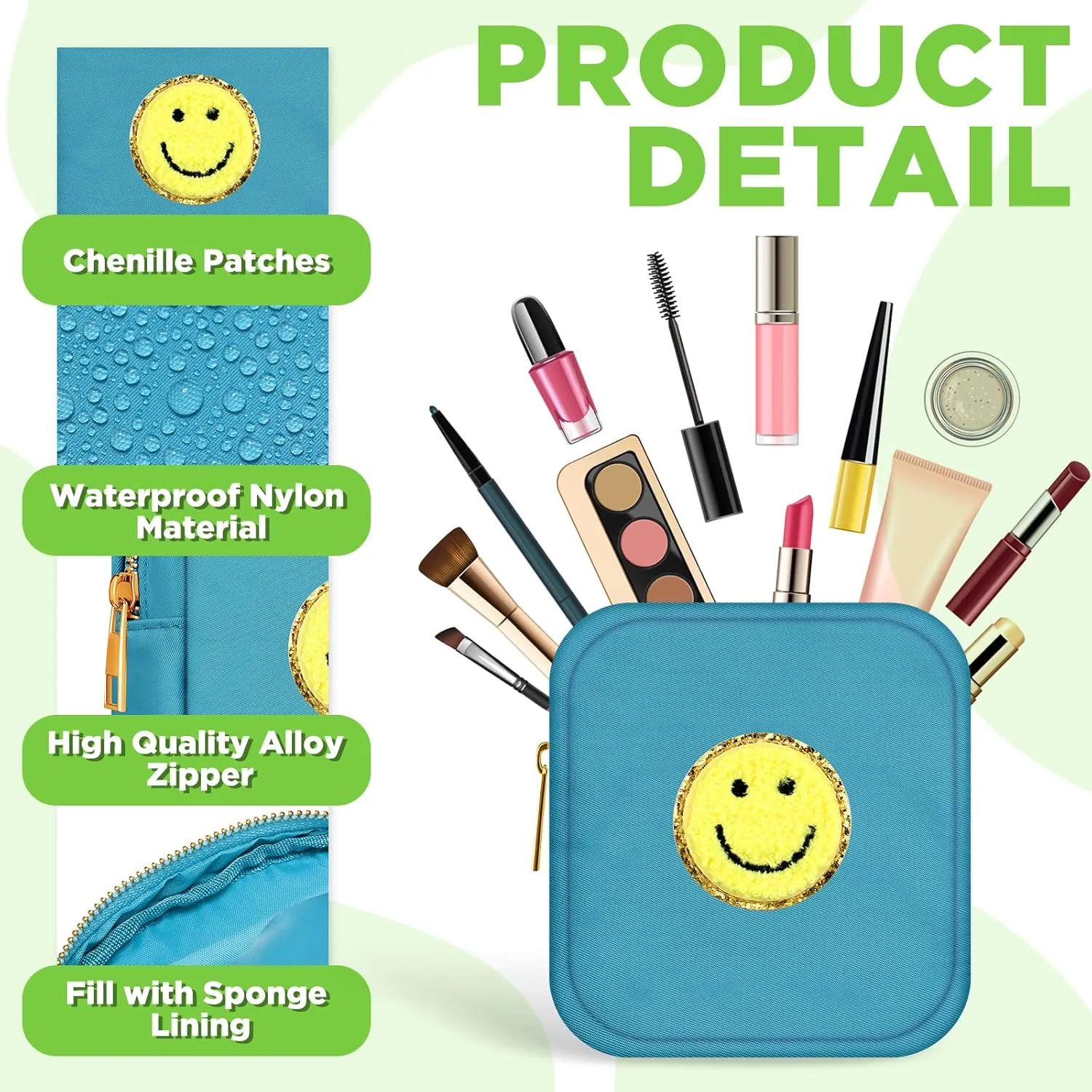 Zubebe 6 Pcs Preppy Patch Cute Makeup Bags Toiletry Bags Skincare Pouch Chenille Letter Nylon Bag for Purse Small Zipper Cosmetic Makeup Pouch Preppy Things for Travel(Stylish Color)